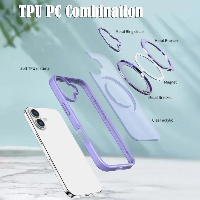 Coque iPhone 17 MagSafe Support Rotatif Toucher Doux Antichoc Lilas