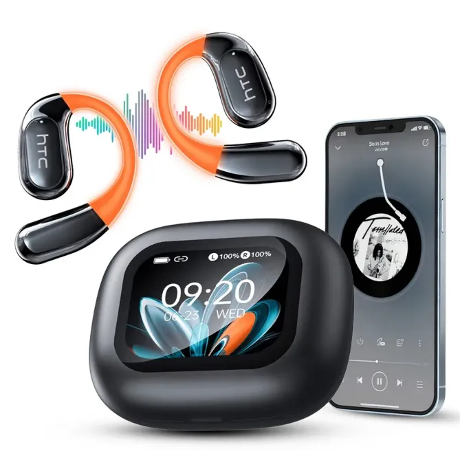 Écouteurs OWS HTC Traduction IA Bluetooth 6.0 Écran Tactile IP55 Sport