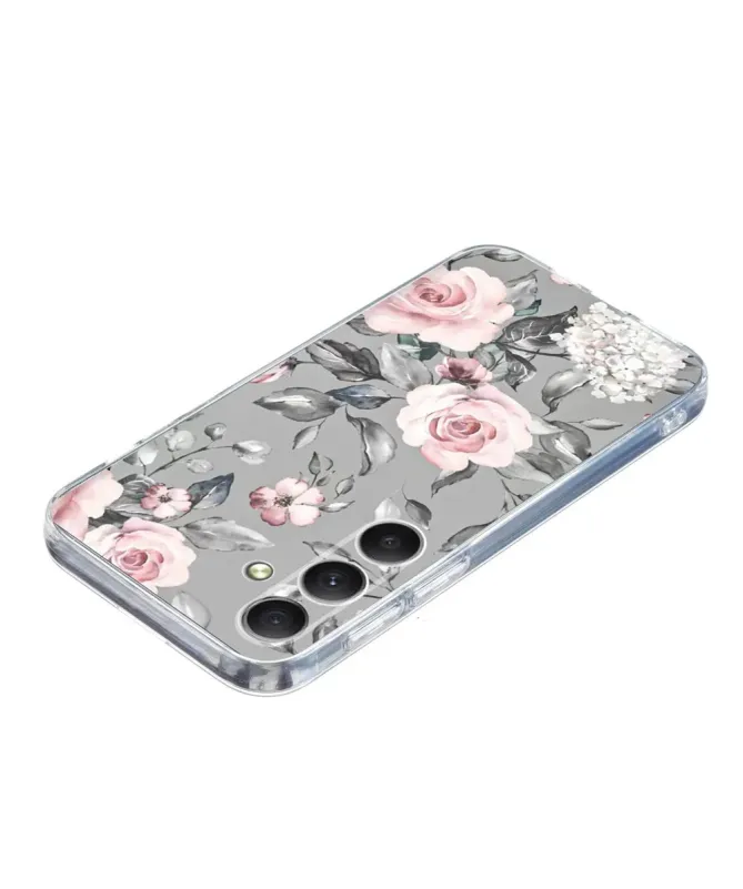 Coque Samsung Galaxy A57 Fleurs sur Fond Gris