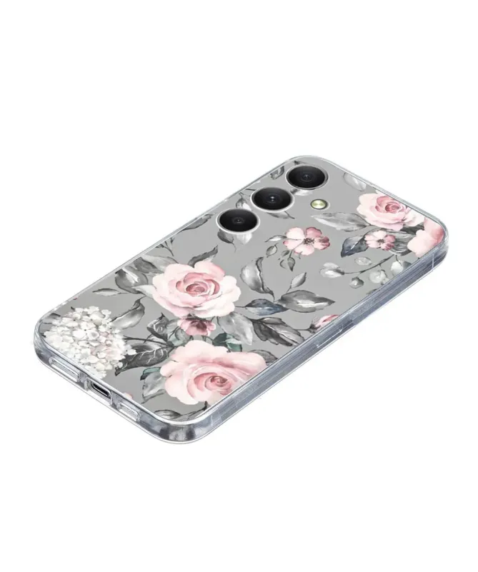 Coque Samsung Galaxy A57 Fleurs sur Fond Gris