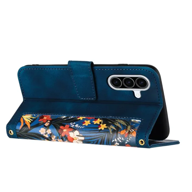 Housse Samsung Galaxy A57 Fleurs Exotiques avec Dragonne
