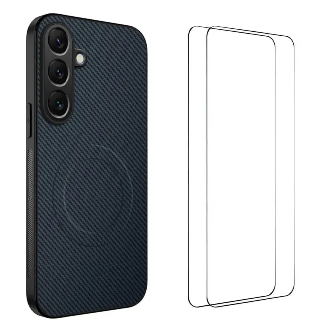 Coque Samsung Galaxy A57 Carbone MagSafe avec 2 Verres Trempés