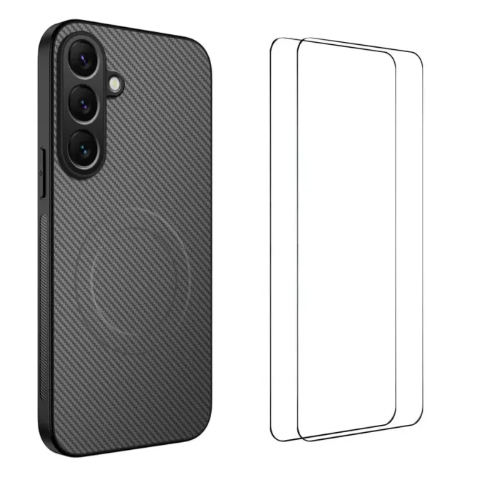 Coque Samsung Galaxy A57 Carbone MagSafe avec 2 Verres Trempés