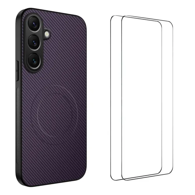 Coque Samsung Galaxy A57 Carbone MagSafe avec 2 Verres Trempés