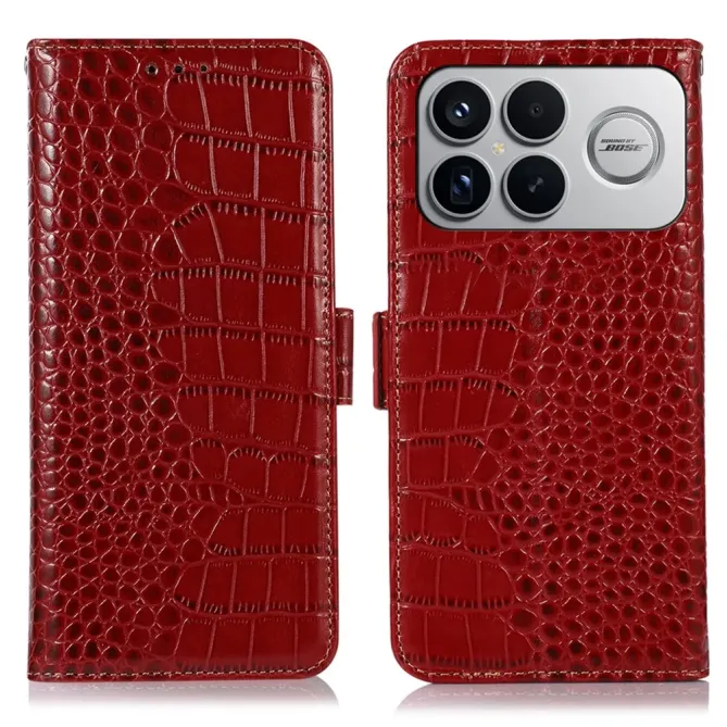Housse POCO F8 Ultra cuir véritable aspect croco