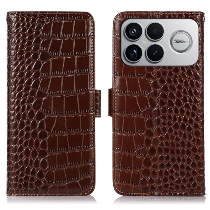 Housse POCO F8 Ultra cuir véritable aspect croco