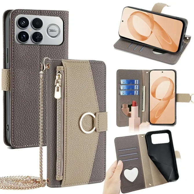 Housse POCO F8 Ultra luxury portefeuille avec chaîne