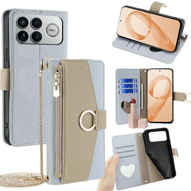 Housse POCO F8 Ultra luxury portefeuille avec chaîne