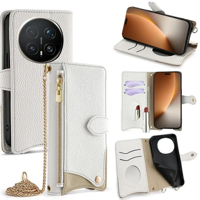 Housse Honor Magic 8 Pro avec Miroir et Bandoulière Chaîne Zippée