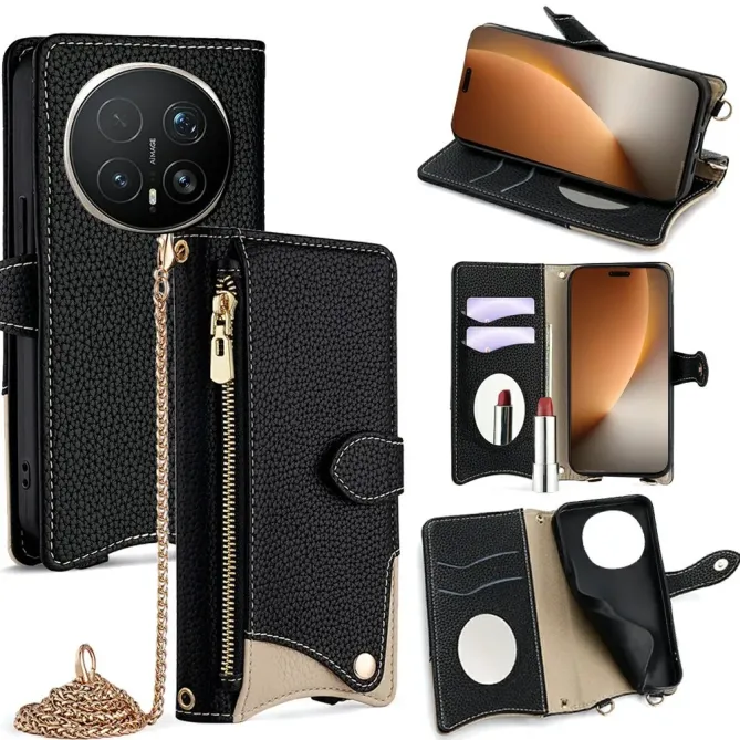 Housse Honor Magic 8 Pro avec Miroir et Bandoulière Chaîne Zippée