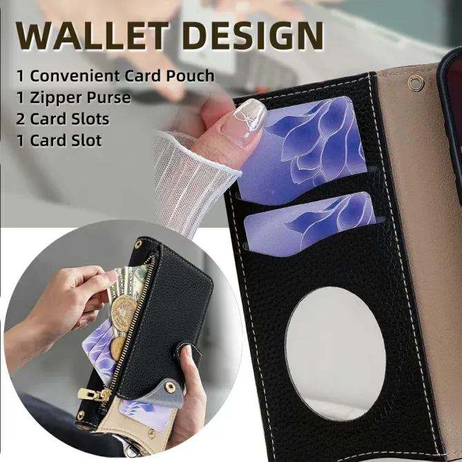 Housse Honor Magic 8 Pro avec Miroir et Bandoulière Chaîne Zippée