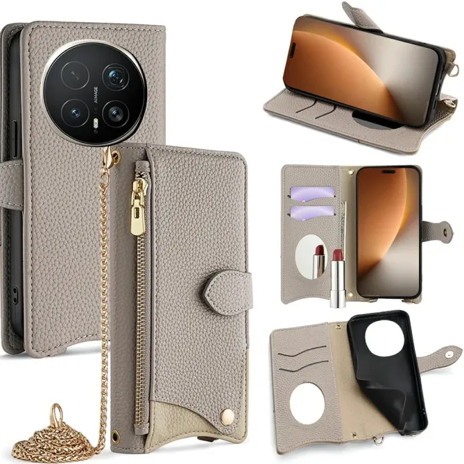 Housse Honor Magic 8 Pro avec Miroir et Bandoulière Chaîne Zippée