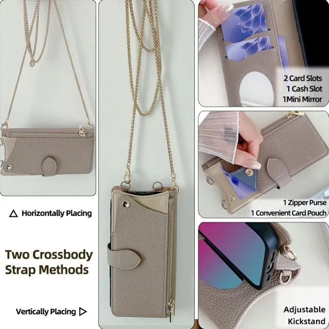 Housse Honor Magic 8 Pro avec Miroir et Bandoulière Chaîne Zippée