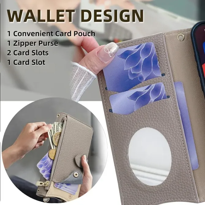 Housse Honor Magic 8 Pro avec Miroir et Bandoulière Chaîne Zippée