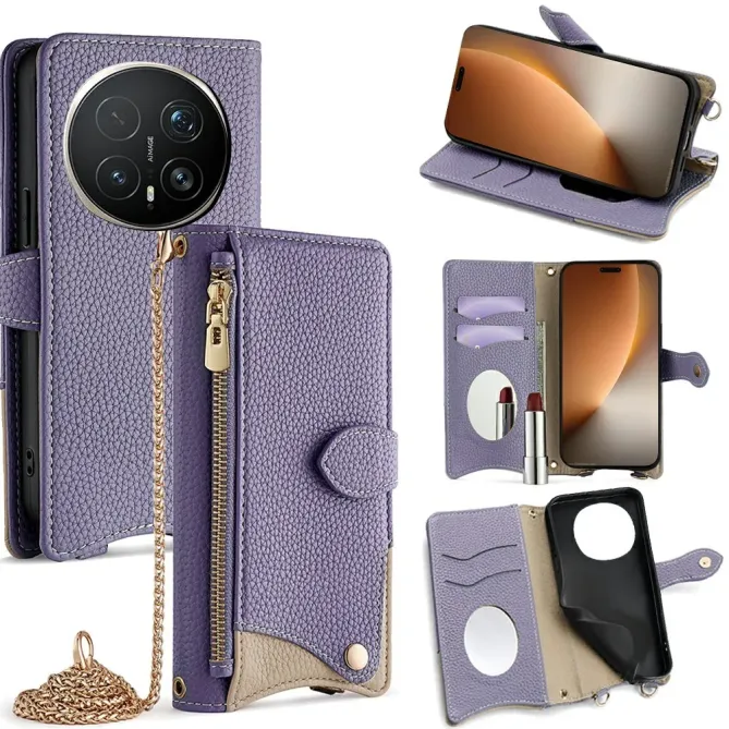 Housse Honor Magic 8 Pro avec Miroir et Bandoulière Chaîne Zippée
