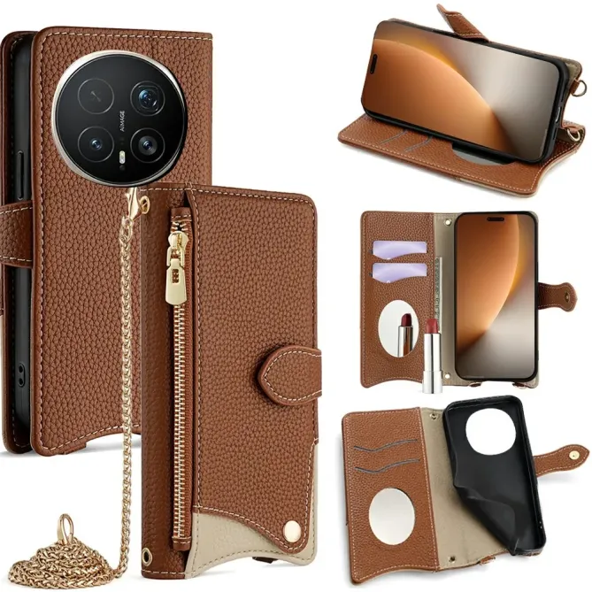 Housse Honor Magic 8 Pro avec Miroir et Bandoulière Chaîne Zippée