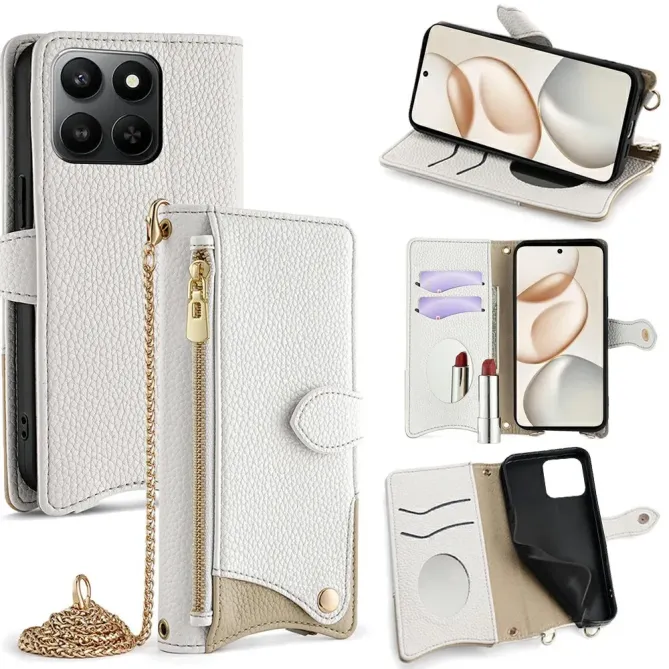 Housse Honor 400 Smart 5G / 4G avec Miroir et Bandoulière Chaîne Zippé