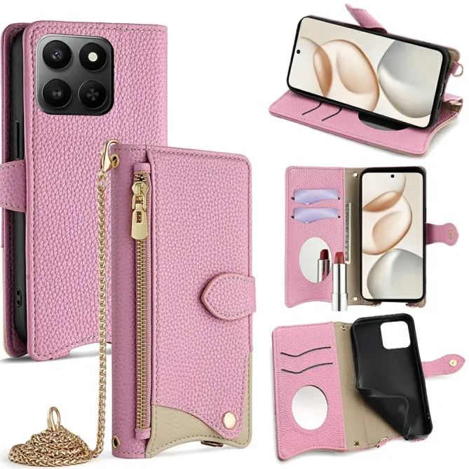 Housse Honor 400 Smart 5G / 4G avec Miroir et Bandoulière Chaîne Zippé