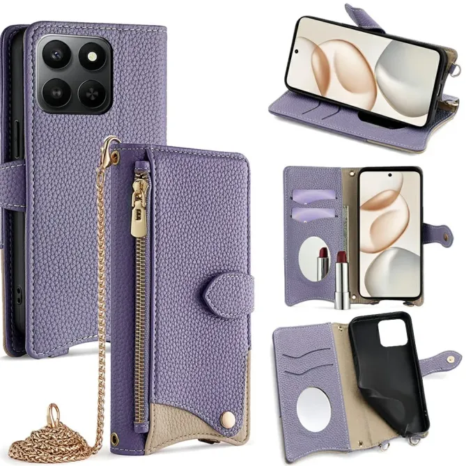 Housse Honor 400 Smart 5G / 4G avec Miroir et Bandoulière Chaîne Zippé