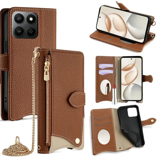 Housse Honor 400 Smart 5G / 4G avec Miroir et Bandoulière Chaîne Zippé