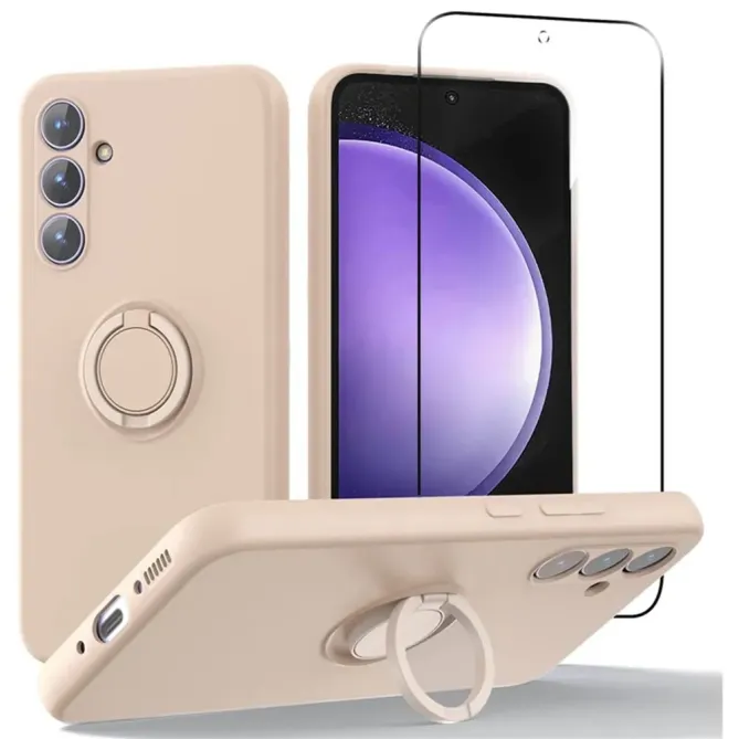 Coque Samsung Galaxy A37 Silicone Liquide avec Anneau et Verre Trempé