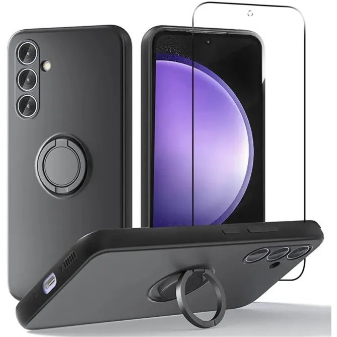 Coque Samsung Galaxy A37 Silicone Liquide avec Anneau et Verre Trempé