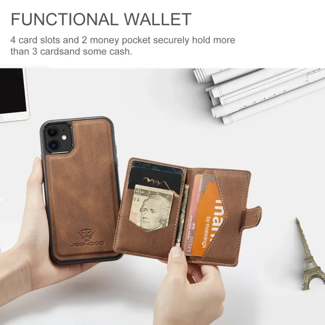 Coque iPhone 11 Simili Cuir Rétro Porte cartes détachable | J01