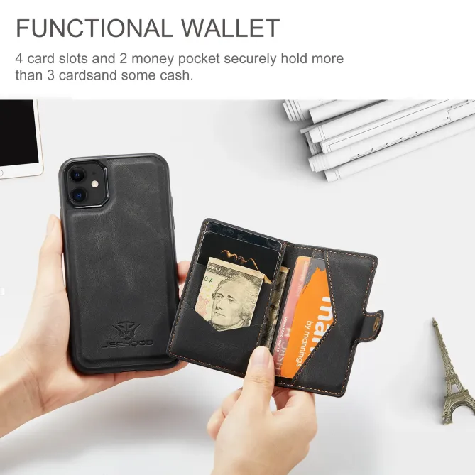 Coque iPhone 11 Simili Cuir Rétro Porte cartes détachable | J01