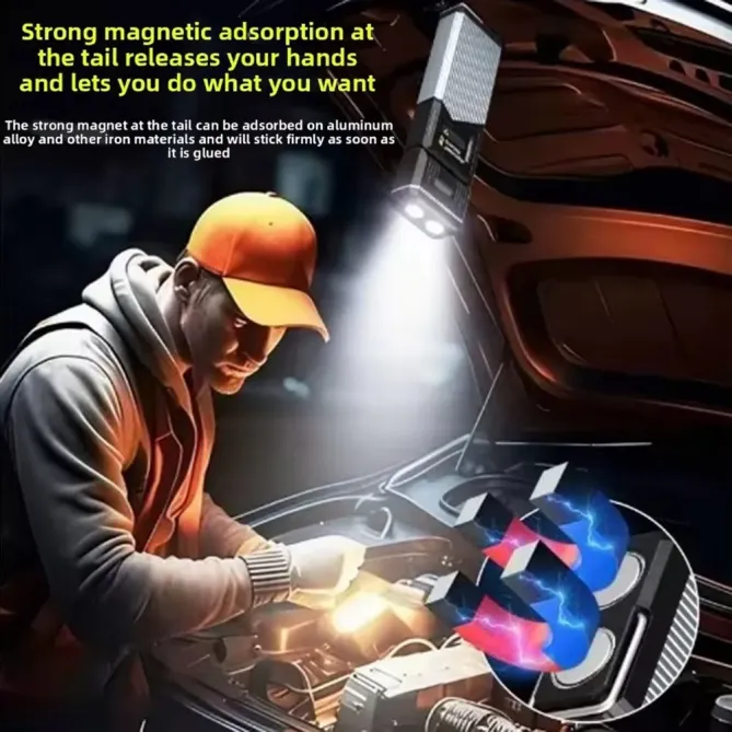 Lampe LED Travail Rechargeable Télescopique avec Charge Type-C