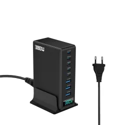 Station Charge GaN 380W Affichage Digital 8 Ports USB-C + USB-A