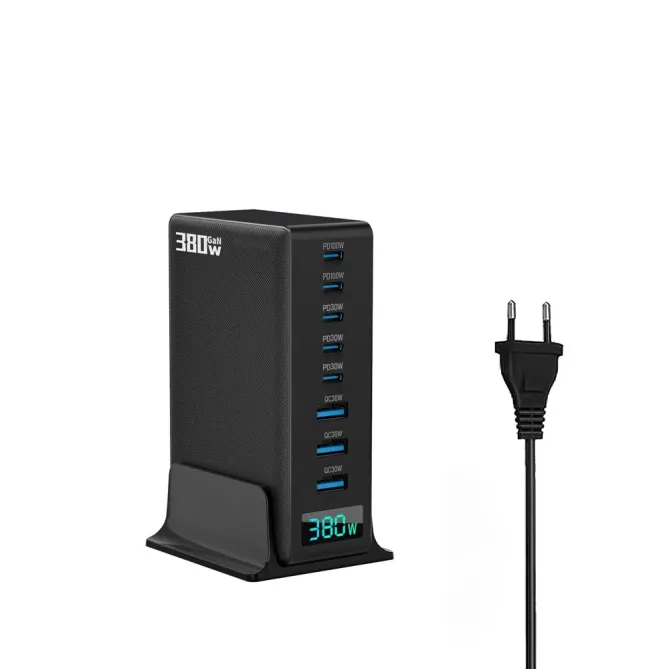 Station Charge GaN 380W Affichage Digital 8 Ports USB-C + USB-A