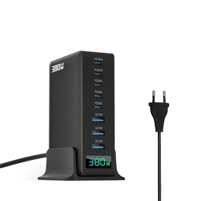 Station Charge GaN 380W Affichage Digital 8 Ports USB-C + USB-A