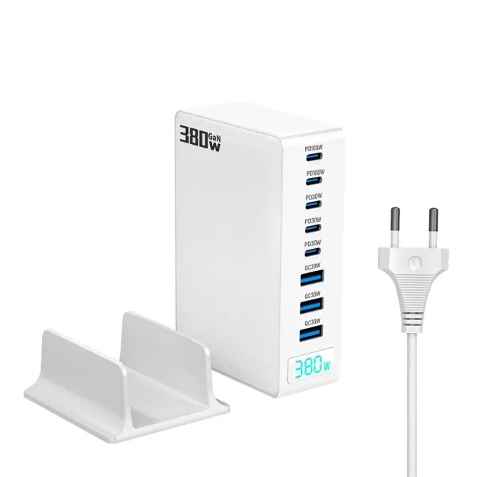 Station Charge GaN 380W Affichage Digital 8 Ports USB-C + USB-A