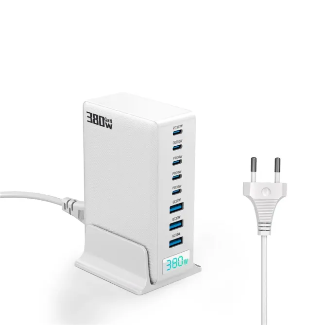 Station Charge GaN 380W Affichage Digital 8 Ports USB-C + USB-A