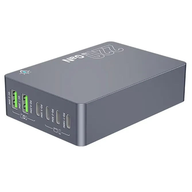Station Charge Bureau GaN 220W 6 Ports USB-C PD 100W Chargeur Rapide M