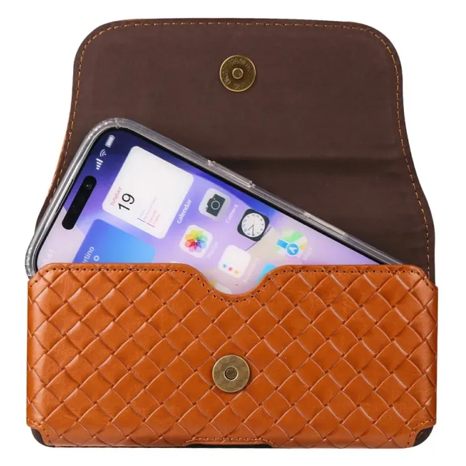 Étui Ceinture Universel Tressé pour Smartphone jusqu'à 7.2 pouces avec Porte-Carte Marron Clair - photo 3