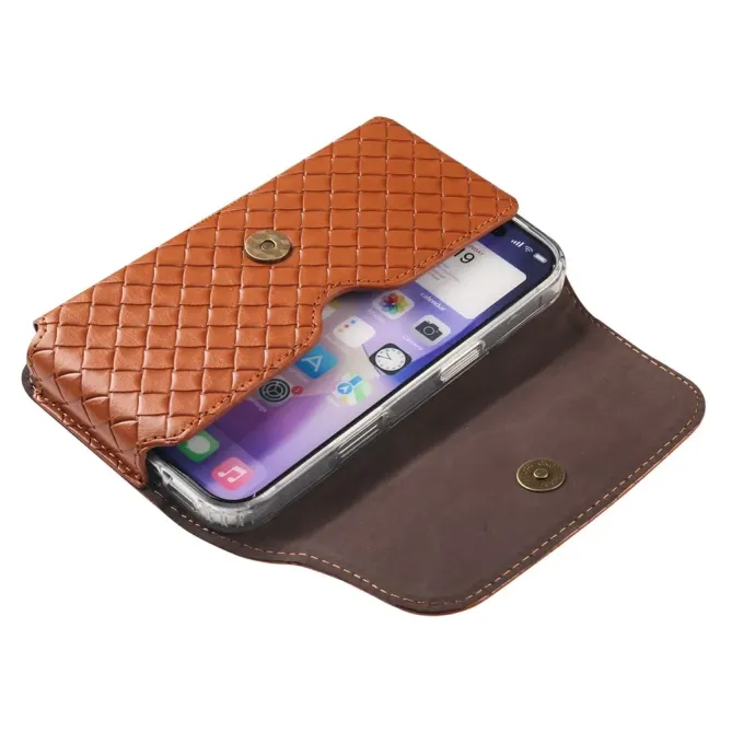 Étui Ceinture Universel Tressé pour Smartphone jusqu'à 7.2 pouces avec Porte-Carte Marron Clair - photo 4