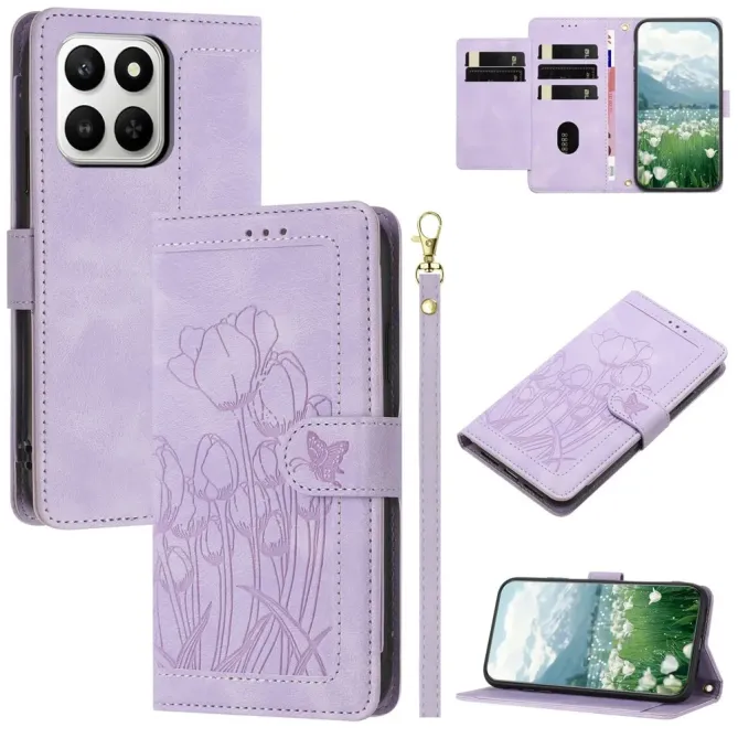 Housse Honor 400 Smart 5G / 4G Portefeuille 5 Cartes Tulipes