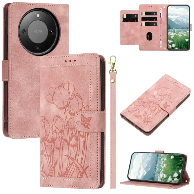Housse Honor Magic 8 Lite / X9d 5G Portefeuille 5 Cartes Tulipes