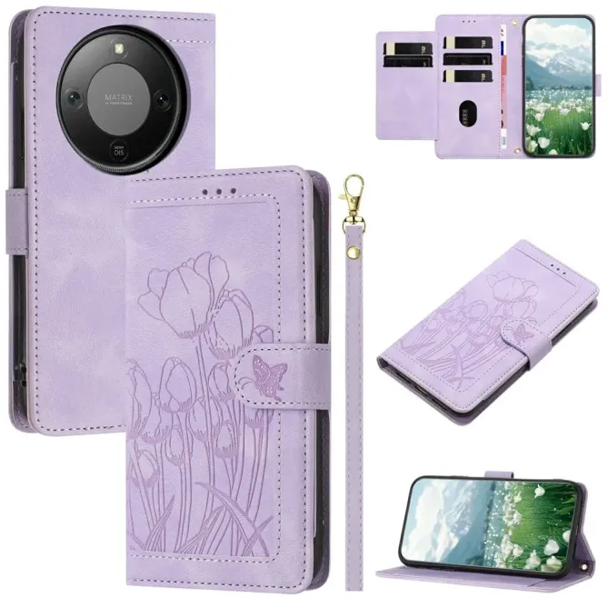 Housse Honor Magic 8 Lite / X9d 5G Portefeuille 5 Cartes Tulipes