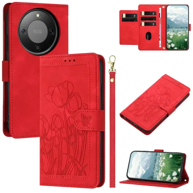 Housse Honor Magic 8 Lite / X9d 5G Portefeuille 5 Cartes Tulipes