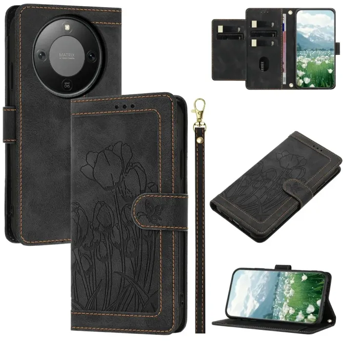 Housse Honor Magic 8 Lite / X9d 5G Portefeuille 5 Cartes Tulipes