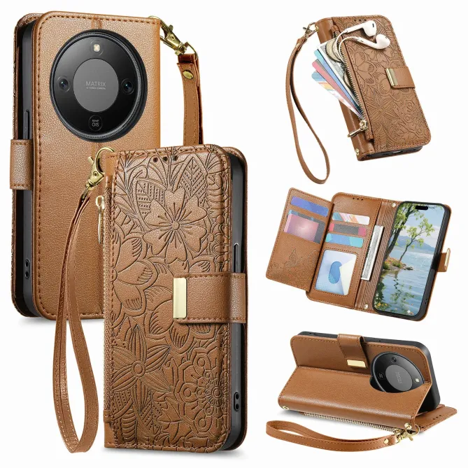 Housse Honor Magic 8 Lite / X9d 5G portefeuille floral zippé | FLORE