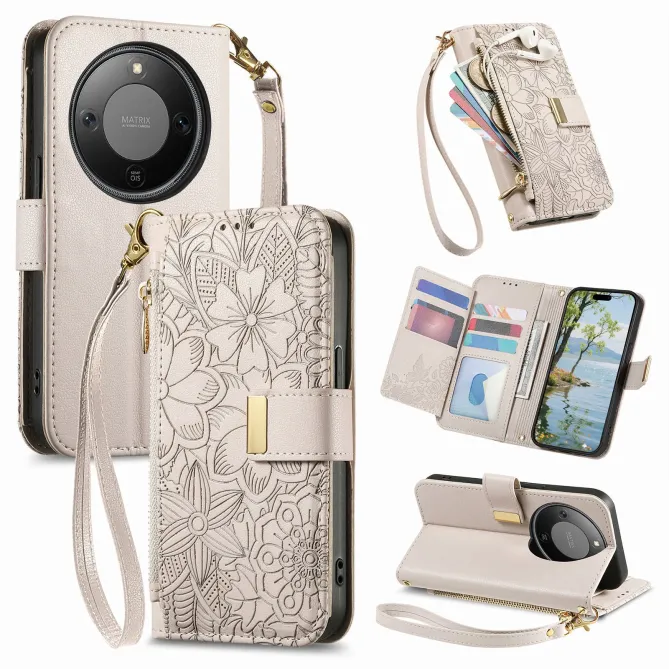 Housse Honor Magic 8 Lite / X9d 5G portefeuille floral zippé | FLORE
