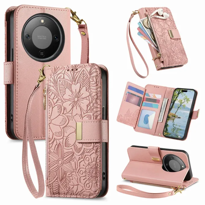 Housse Honor Magic 8 Lite / X9d 5G portefeuille floral zippé | FLORE