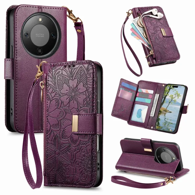 Housse Honor Magic 8 Lite / X9d 5G portefeuille floral zippé | FLORE