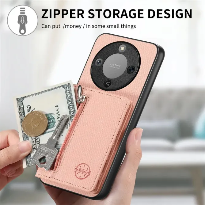 Coque Honor Magic 8 Lite / X9d 5G Zippée Texture Jean avec Porte-Carte