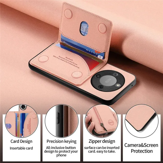 Coque Honor Magic 8 Lite / X9d 5G Zippée Texture Jean avec Porte-Carte