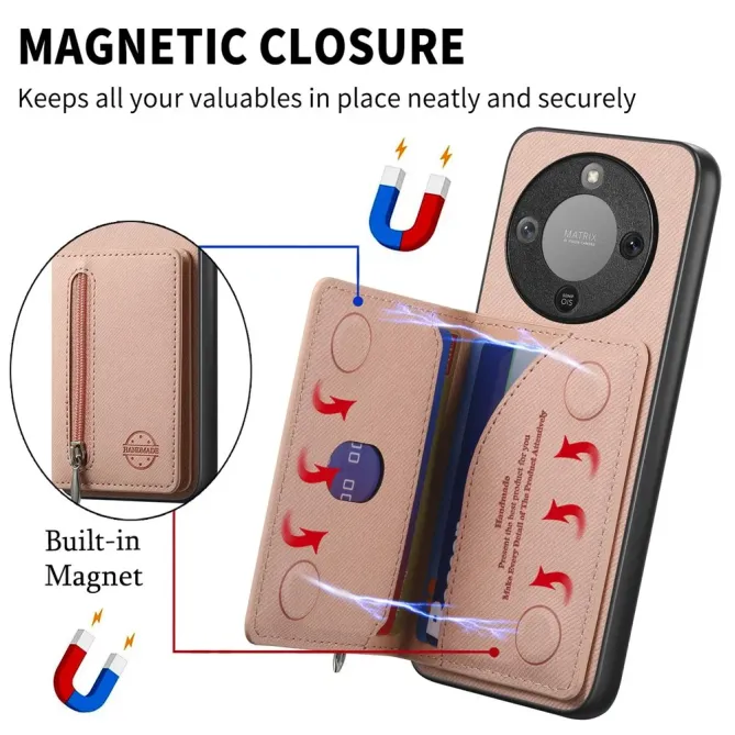 Coque Honor Magic 8 Lite / X9d 5G Zippée Texture Jean avec Porte-Carte