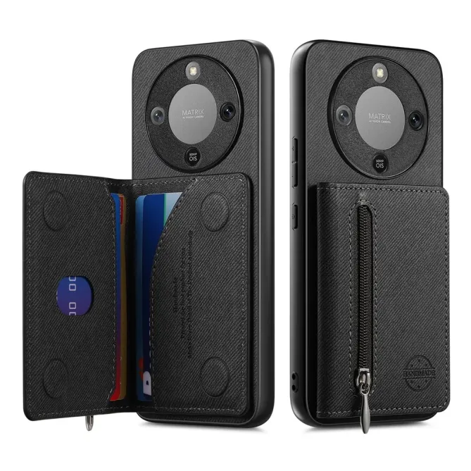 Coque Honor Magic 8 Lite / X9d 5G Zippée Texture Jean avec Porte-Carte